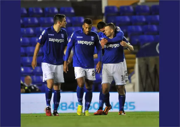 Birmingham City FC: Double Delight - Paul Caddis and Teammates Celebrate Second Goal in Capital One Cup Victory over Cambridge United (St. Andrew's)