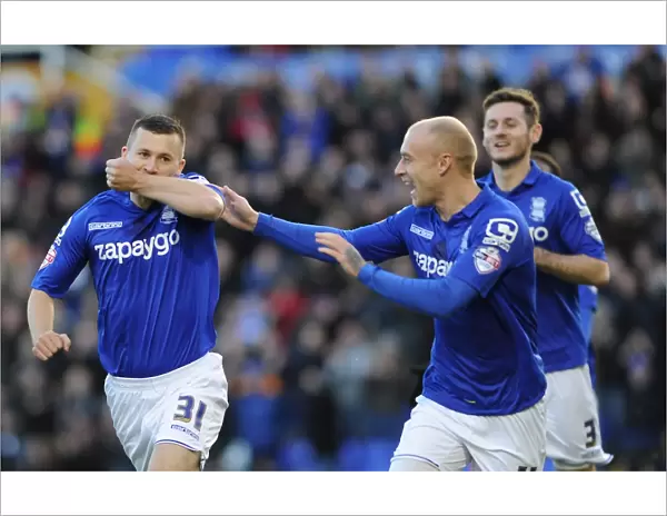 Birmingham City: Paul Caddis and David Cotterill Celebrate Goal in Sky Bet Championship Match Against Reading