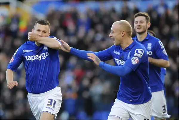 Birmingham City: Paul Caddis and David Cotterill Celebrate Goal in Sky Bet Championship Match Against Reading