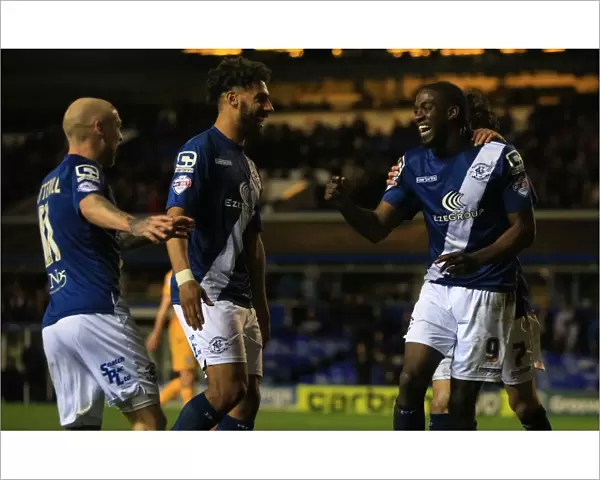Birmingham City's Clayton Donaldson Scores Second Goal Against Preston North End, Surrounded by Teammates David Cotterill and Ryan Shotton (Sky Bet Championship)