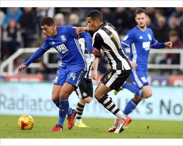Che Adams vs. Isaac Hayden: Intense Battle in Sky Bet Championship Match between Newcastle United and Birmingham City at St. James Park