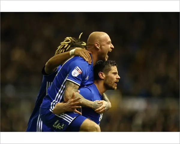 Birmingham City's Jutkiewicz and Cotterill Celebrate First Goal Against Brighton in Sky Bet Championship
