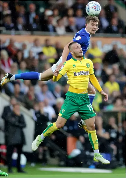 Sam Gallagher Wins the Ball from Tom Trybull: Norwich City vs Birmingham City, Sky Bet Championship (No Credit)
