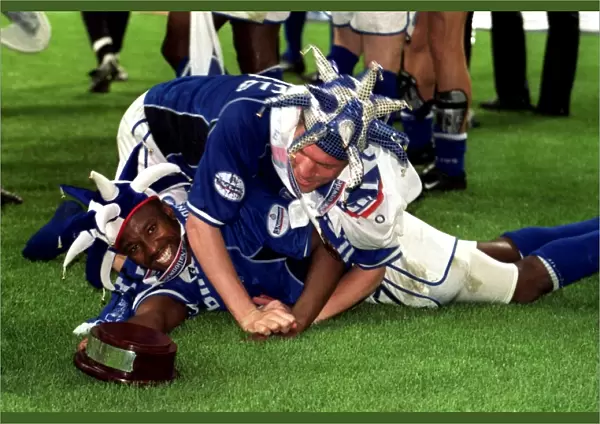 Birmingham City FC: Michael Johnson and Geoff Horsfield's Euphoric Moment as They Celebrate Promotion to Premier League after Playoff Final Victory over Norwich City (12-05-2002)