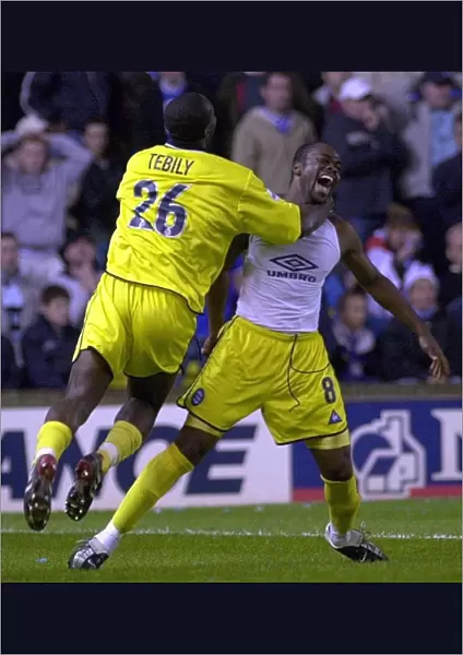 Birmingham City's Stern John and Olivier Trebily: Celebrating the Winning Goal in the 2002 Playoff Semi Final against Millwall