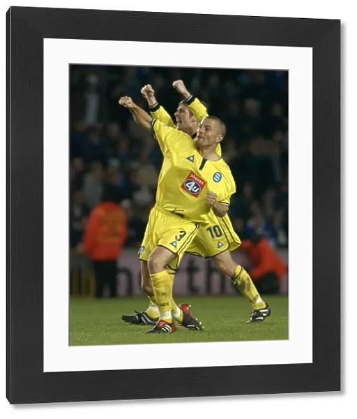 Birmingham City: Martin Grainger and Bryan Hughes Celebrate Playoff Semi-Final Victory over Millwall (02-05-2002)