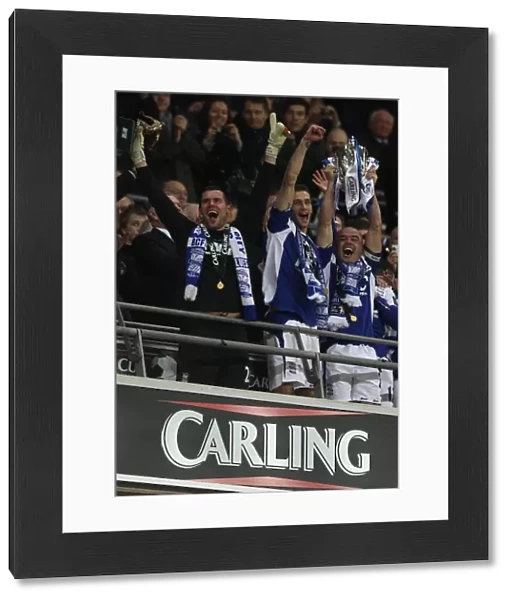 Birmingham City FC: Triumphant Celebration with Carling Cup after Defeating Arsenal at Wembley - Johnson, Foster, Carr and the Trophy