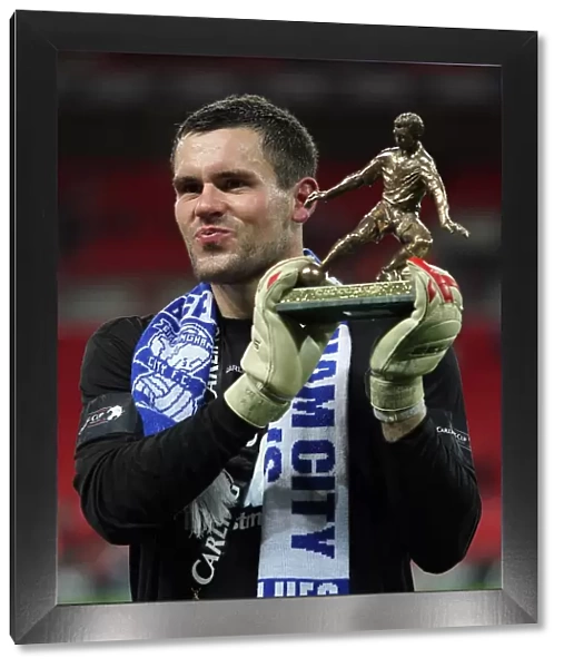 Birmingham City's Ben Foster with Man of the Match Trophy: Triumphing at Wembley against Arsenal
