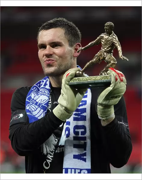 Birmingham City's Ben Foster with Man of the Match Trophy: Triumphing at Wembley against Arsenal