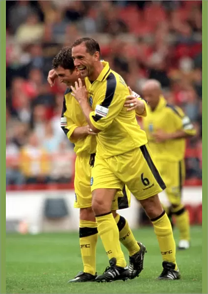 Birmingham City: Holdsworth and Eaden Celebrate Goal Against Nottingham Forest in Nationwide League Divison One (26-08-2000)