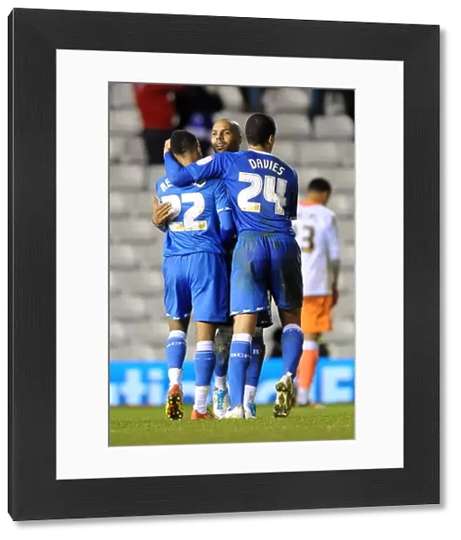 Birmingham City FC: Nathan Redmond, Marlon King, and Curtis Davies Celebrate Championship Win over Blackpool (31-12-2011)