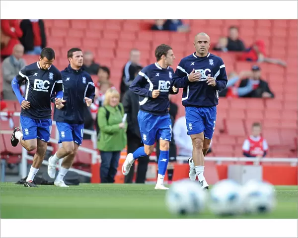 Birmingham City FC at Emirates Stadium: Stephen Carr and Team Warming Up Before Clash Against Arsenal (Barclays Premier League, October 16, 2010)