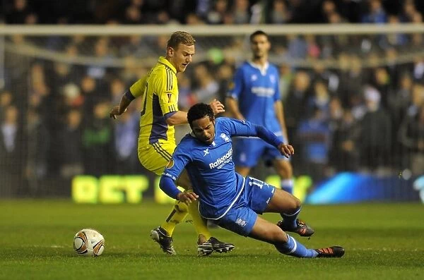 Battle for the Ball: Jean Beausejour vs. Ales Mertelj - UEFA Europa League Group H Clash between Birmingham City and NK Maribor