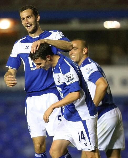 Birmingham City: Derbyshire and Johnson's Triumphant Moment as They Celebrate Third Goal Against Rochdale (Carling Cup, 2010)
