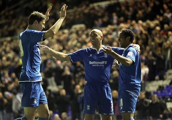 Birmingham City FC: Beausejour, Murphy, and Zigic Celebrate Opening Goal Against Burnley (Npower Championship, 22-11-2011)