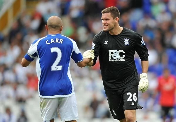 Birmingham City FC: Ben Foster and Stephen Carr Celebrate Craig Gardner's Premier League Goal Against Blackburn Rovers (21-08-2010)