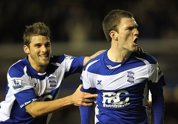 Birmingham City FC: David Bentley and Craig Gardner's Euphoric Moment as They Celebrate the Second Goal Against Manchester City (BPL, 2011)