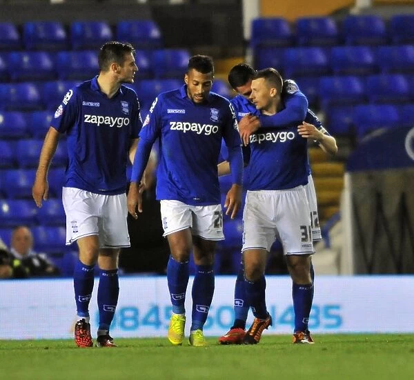 Birmingham City FC: Double Delight - Paul Caddis and Teammates Celebrate Second Goal in Capital One Cup Victory over Cambridge United (St. Andrew's)