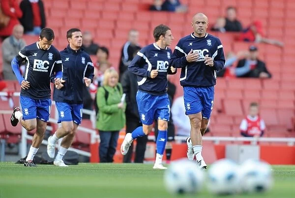 Birmingham City FC at Emirates Stadium: Stephen Carr and Team Warming Up Before Clash Against Arsenal (Barclays Premier League, October 16, 2010)