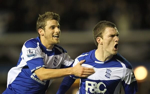Birmingham City FC: Euphoria Unleashed - David Bentley and Craig Gardner's Unforgettable Moment as They Celebrate the Second Goal Against Manchester City (BPL, 02-02-2011)