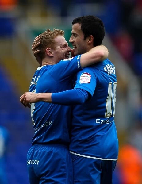 Birmingham City FC: Fahey and Burke Celebrate Second Goal Against Crystal Palace (Npower Championship, 07-04-2012, St. Andrew's)