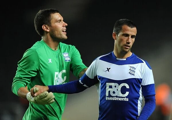 Birmingham City FC: Fahey and Foster's Triumphant Moment after Pre-Season Victory over Milton Keynes Dons (03-08-2010)