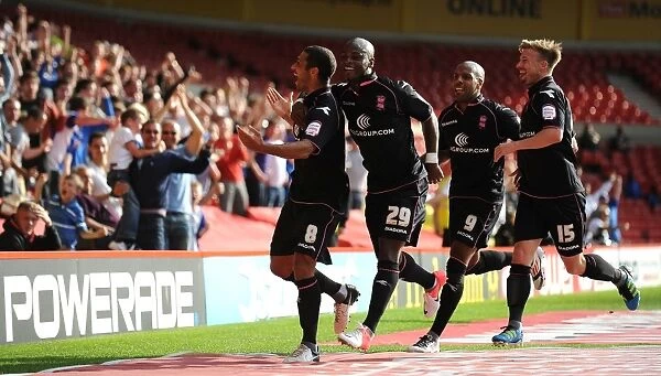 Birmingham City: Hayden Mullins and Teammates Celebrate Goal Against Nottingham Forest in Npower Championship