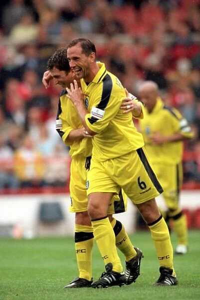 Birmingham City: Holdsworth and Eaden Celebrate Goal Against Nottingham Forest in Nationwide League Divison One (26-08-2000)