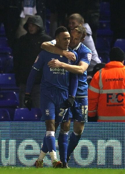 Birmingham City: Nathan Redmond and Adam Rooney Celebrate First Goal vs. Portsmouth in Npower Championship (07-02-2012)
