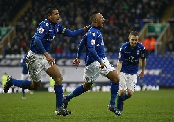 Birmingham City: Nathan Redmond and Curtis Davies Celebrate Second Goal Against Derby County in Npower Championship