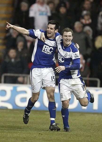 Birmingham City: Scott Dann and Craig Gardner Celebrate Second Goal vs Blackpool (04-01-2011)