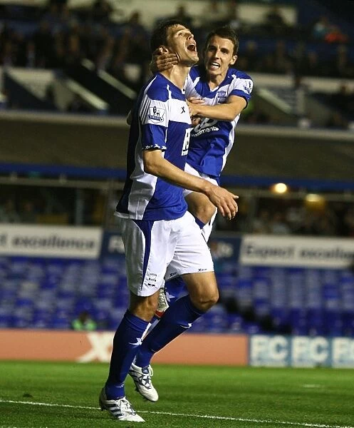 Birmingham City: Zigic and Derbyshire Celebrate Second Goal in Carling Cup Victory over Milton Keynes Dons (September 21, 2010)