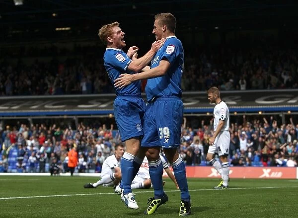 Birmingham City's Chris Wood and Chris Burke Celebrate First Goal Against Disappointed Millwall Players (Npower Championship, September 11, 2011)