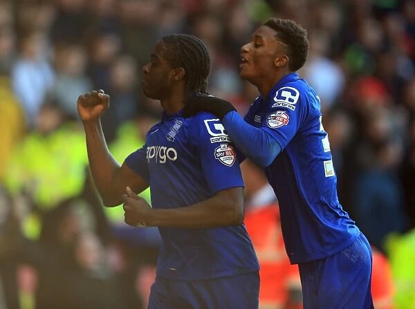 Birmingham City's Clayton Donaldson and Demarai Gray Celebrate Goal Against Nottingham Forest (Sky Bet Championship)