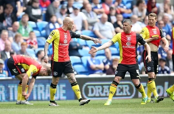 Birmingham City's David Cotterill and Paul Robinson Celebrate First Goal vs. Cardiff City (Sky Bet Championship)