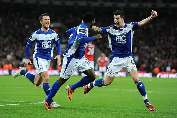 Birmingham City's Historic Carling Cup Final Win: Obafemi Martins's Euphoric Goal Celebration with Liam Ridgewell and Barry Ferguson