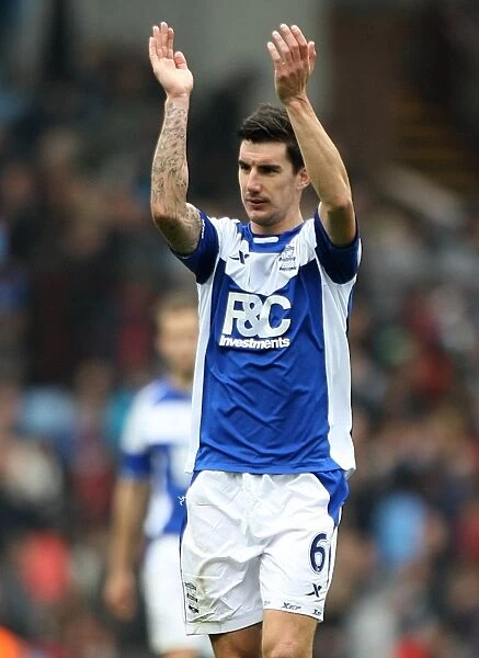 Birmingham City's Liam Ridgewell Celebrates with Traveling Fans after Aston Villa Victory (October 31, 2010)