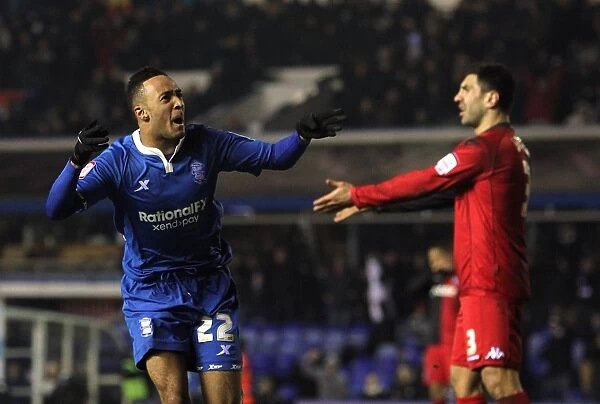 Birmingham City's Nathan Redmond: Celebrating His Opening Goal Against Portsmouth in the Championship (07-02-2012)