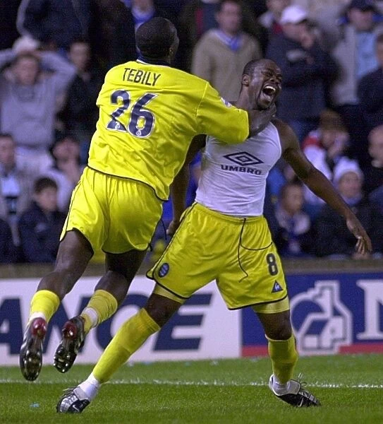 Birmingham City's Stern John and Olivier Trebily: Celebrating the Winning Goal in the 2002 Playoff Semi Final against Millwall