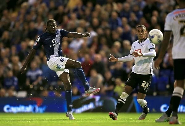Clayton Donaldson Takes A Shot for Birmingham City Against Derby County in Sky Bet Championship