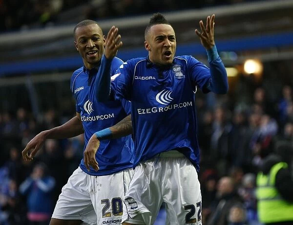 Double Trouble: Nathan Redmond and Wes Thomas Celebrate Birmingham City's Npower Championship Double Strike Against Derby County