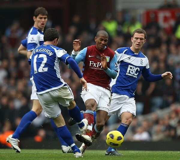 Intense Rivalry: Ashley Young's Battle Against Ferguson and Gardner - Aston Villa vs. Birmingham City (October 31, 2010)