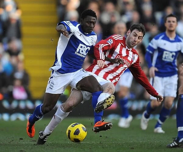 Intense Rivalry: Obafemi Martins vs Rory Delap - Battle for the Ball (Birmingham City vs Stoke City, Barclays Premier League, St. Andrew's)