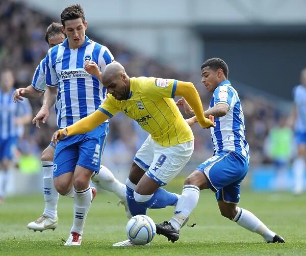 Marlon King Surrounded: Birmingham City Star Faces Off Against Brighton Defenders in Intense Npower Championship Clash