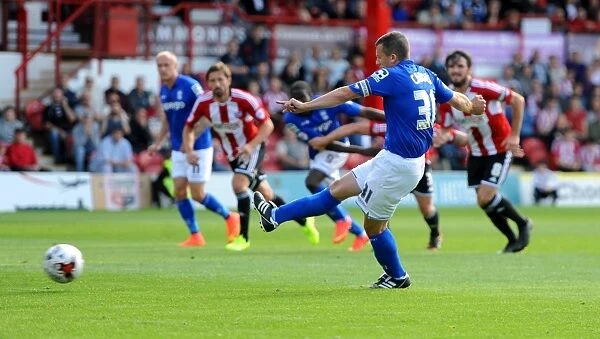 Paul Caddis Scores Birmingham City's First Goal from Penalty Spot at Griffin Park (Sky Bet Championship: Brentford vs Birmingham City)