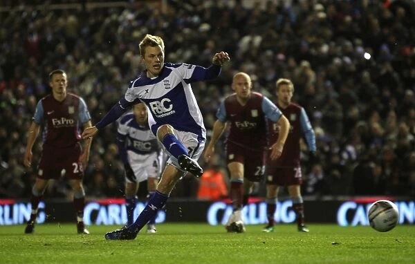 Sebastian Larsson's Penalty Goal: Birmingham City Takes the Lead Against Aston Villa in Carling Cup Quarterfinal (02-12-2010, St. Andrew's)