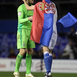 Birmingham City FC: A Heartfelt Moment between Nikola Zigic and Colin Doyle after their Hard-Fought Victory over Ipswich Town (Npower Championship, 11-01-2012)