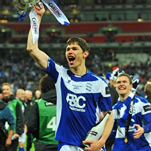 Birmingham City FC's Nikola Zigic Celebrates Carling Cup Victory at Wembley Stadium