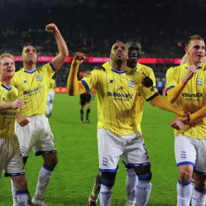 Birmingham City: Marlon King and Team Celebrate Chris Wood's Goal Against Club Brugge in Europa League Group H