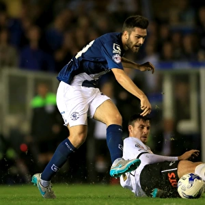 Birmingham City vs Derby County: Jon Toral's Goal-bound Shot Thwarted by George Thorne